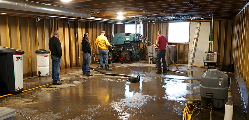 Cleaning Sewage From Basement Floor in Eton